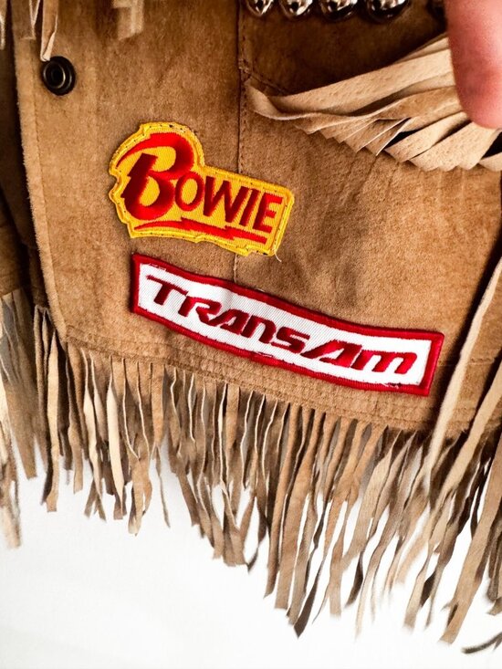 Vintage Light Beige Fringe Suede Jacket with Patches S - Picture 10 of 16